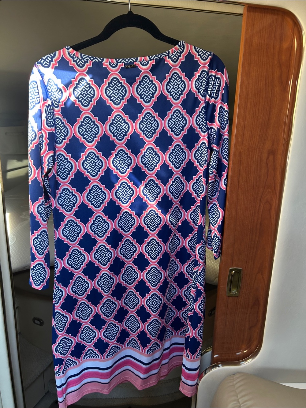Cabana Life Navy and Pink Geometric Long Sleeve Shift Dress - Picture 4 of 4